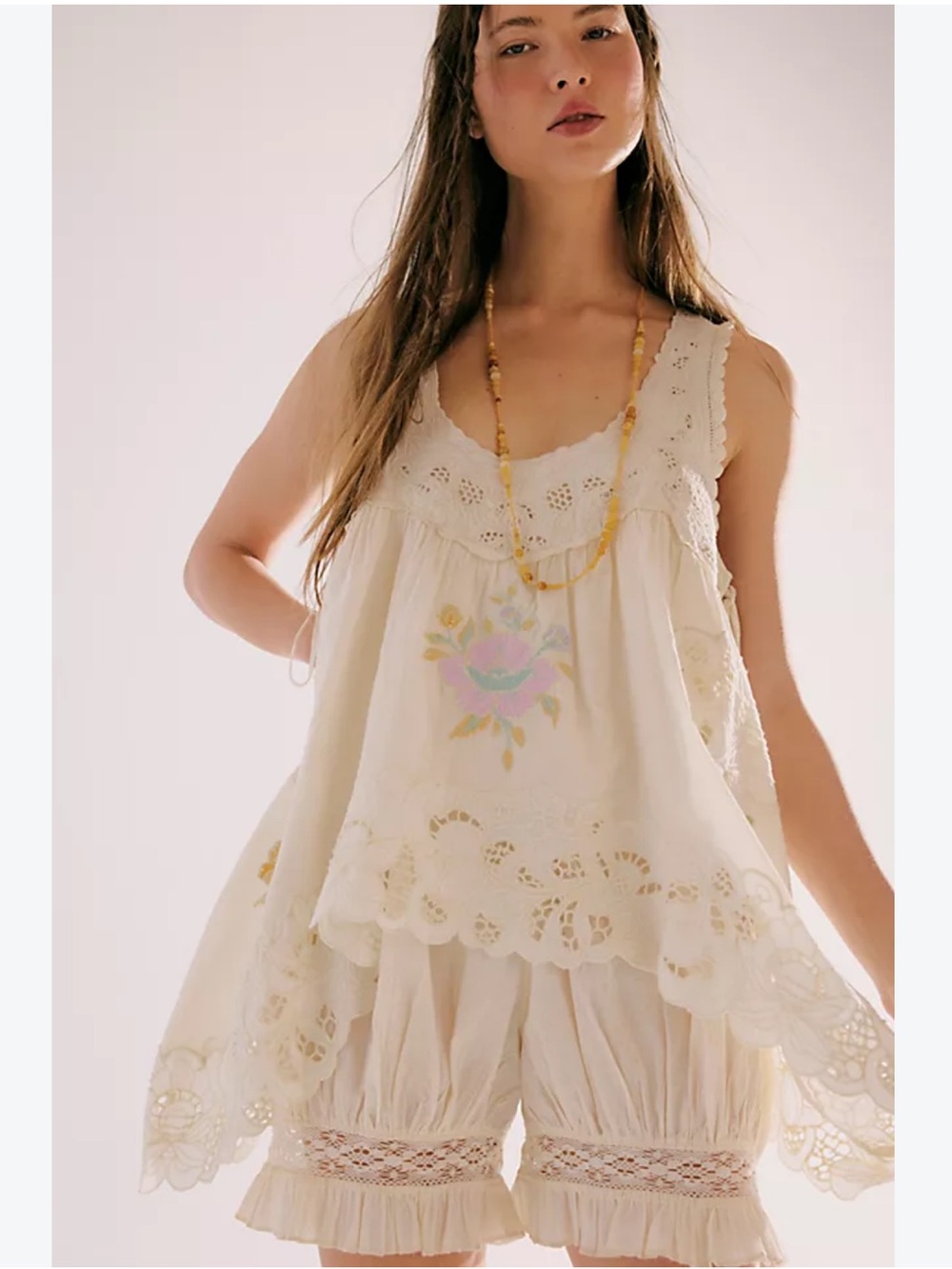 Free People Eye Catcher Bloomers Lace Embroidered Romper